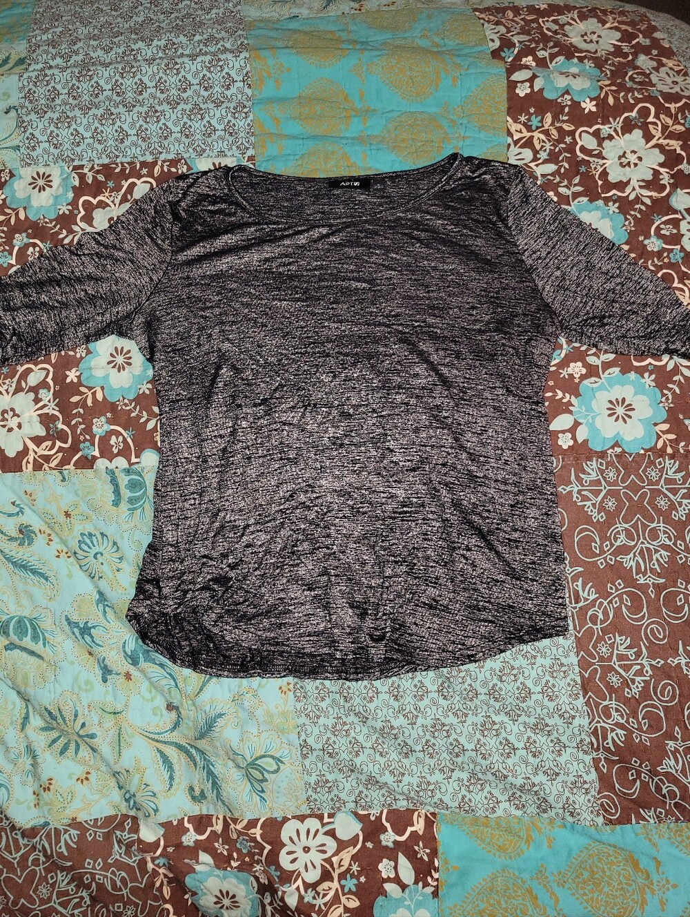 Apt. 9 Women's Heathered Black 3/4 Sleeve Shirt